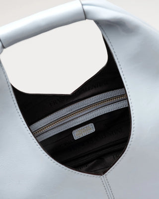 Crescent Tote Crinkled Leather Bag in Light Blue