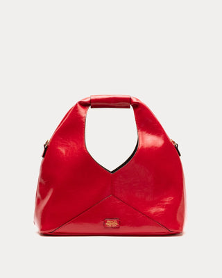 Crescent Tote Crinkled Leather in Red