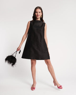 Diplomat Mini Dress Sleeveless in Black Silk Dupioni