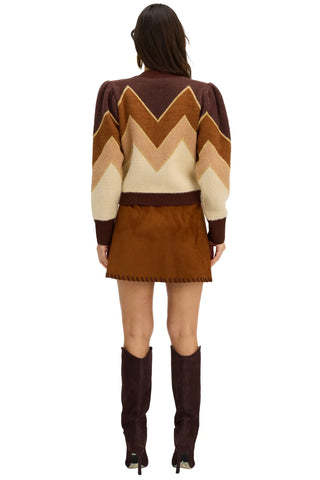 Fuzzy Chevron Sweater in Brown Multi