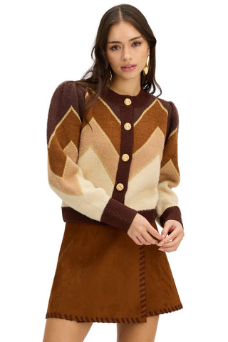 Fuzzy Chevron Sweater in Brown Multi