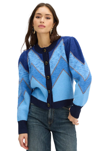 Fuzzy Chevron Sweater in Navy Multi