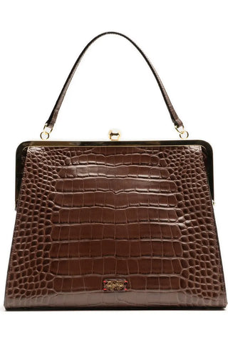 Jackie Frame Croc Emboss Leather Bag in Chocolate