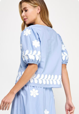Blue & White Flower Top