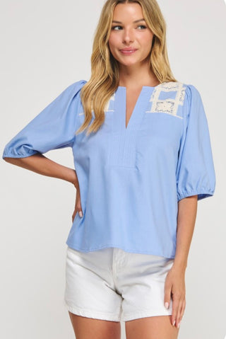 Chambray Crochet Blouse