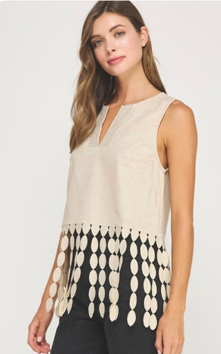 Lace Fringe Top, Lt Taupe