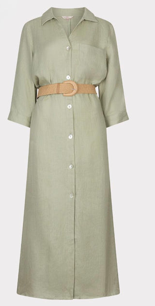 Linen Soft Green Belted Dress