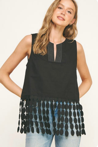 Lace Fringe Top, Black