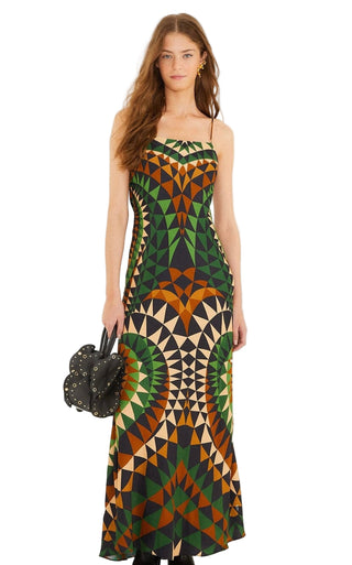 Heart Deco Green Slip Maxi Dress