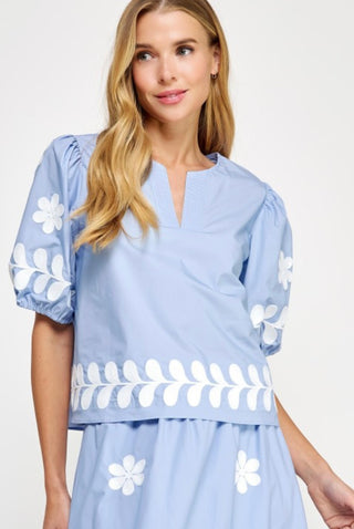Blue & White Flower Top
