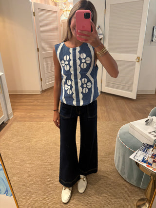 Blue & White Vest Top
