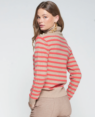 Red and Beige Turtleneck