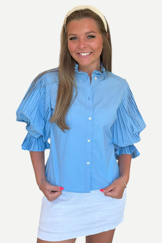 Kendall Pleated Blouse, Blue
