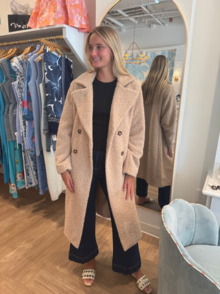 Sand Double Breasted Long Coat