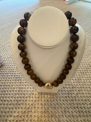 Brown Metal Bean Accent Necklace
