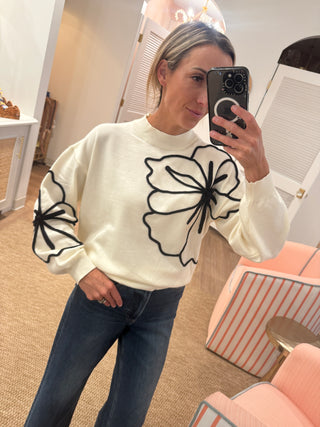 Cream and Black Flower Sweater