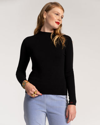 Marie Sweater W/Long Sleeve Solid Cotton in Black