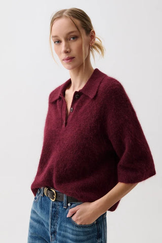 Nadya Polo Sweater in Cherry Wine