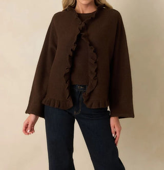 Sabrina Ruffle Cardigan in Chocolate Brown