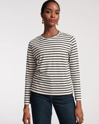 Long Sleeve Striped T Shirt, Oyster/Black