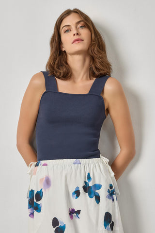 Navy Wide Strap Knit Tank