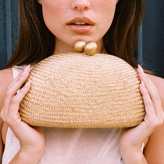 The Helena | Gold Woven Straw Clutch