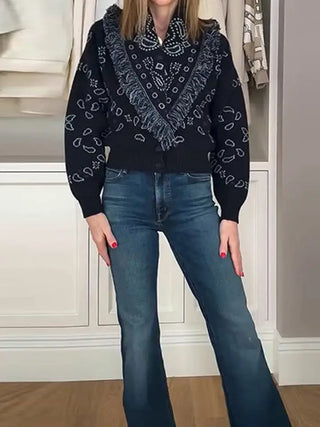 Blue Fringe Cardigan Sweater