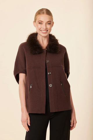Expresso Faux Fur Trim Cocoon Cardigan