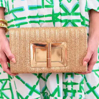 Gold Lillian Straw Clutch