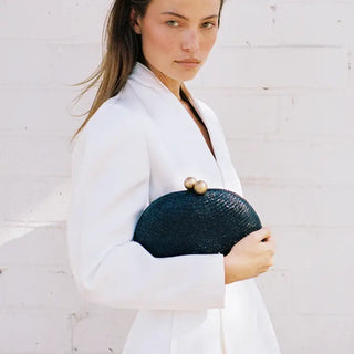 The Helena | Black Straw Domed Clutch
