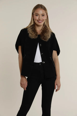 Black Chestnut Faux Fur Trim Cocoon Cardigan