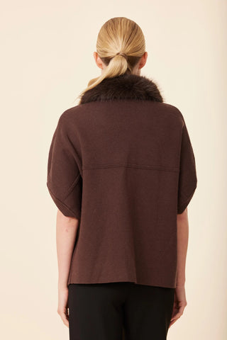 Expresso Faux Fur Trim Cocoon Cardigan