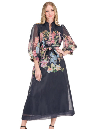 Stand Collar A Line Dress in Moonlit Garden