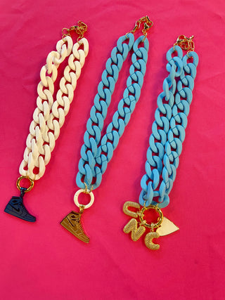 White Acrylic Chain- Blue Jordan Charm