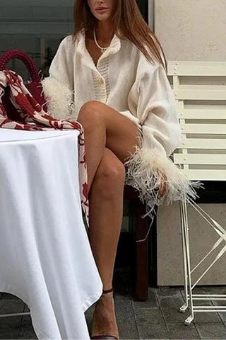 Feather Trim Cardigan