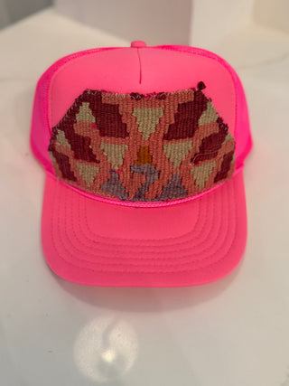 Pink Trucker Hat with Burgundy Kilim