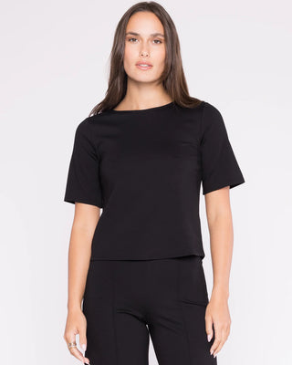 Ponte Knit Short Sleeve Extended Top, Black