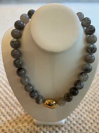 Gray Metal Bean Accent Necklace