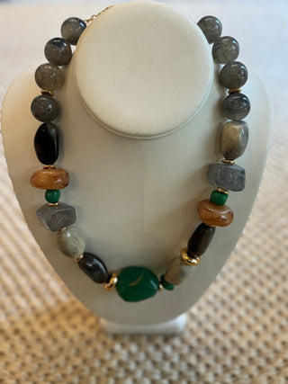 Neutrals with Green Accent Beaded Necklace