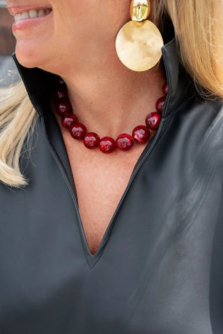 Ryan Beaded Acrylic Necklace, Burgundy