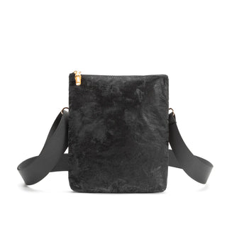Flat Crossbody, Black Suede