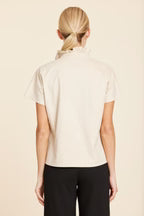 Beige Faux Suede Ruffle V Neck Top