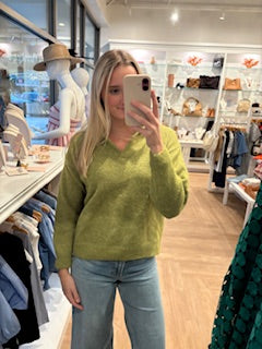 Collared V Neck Sweater, Green