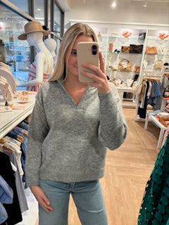 Collared V Neck Sweater, Grey