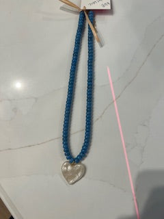 Beaded Blue Heart Charm Necklace