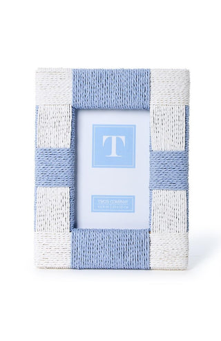 Hand Woven Checkered White and Blue 4x6 Picture Frame