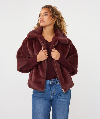 Merlot Faux Fur Poncho
