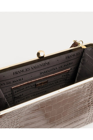 Jackie Frame Croc Emboss Leather Bag in Chocolate