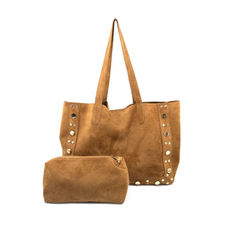 Tan Large Suede Tote with Studs