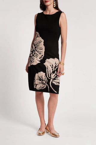 Swan Shift Dress in Black Chrysanthemum
